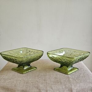 Indiana Glass Avacodo Green Pressed Pedestals - Pair